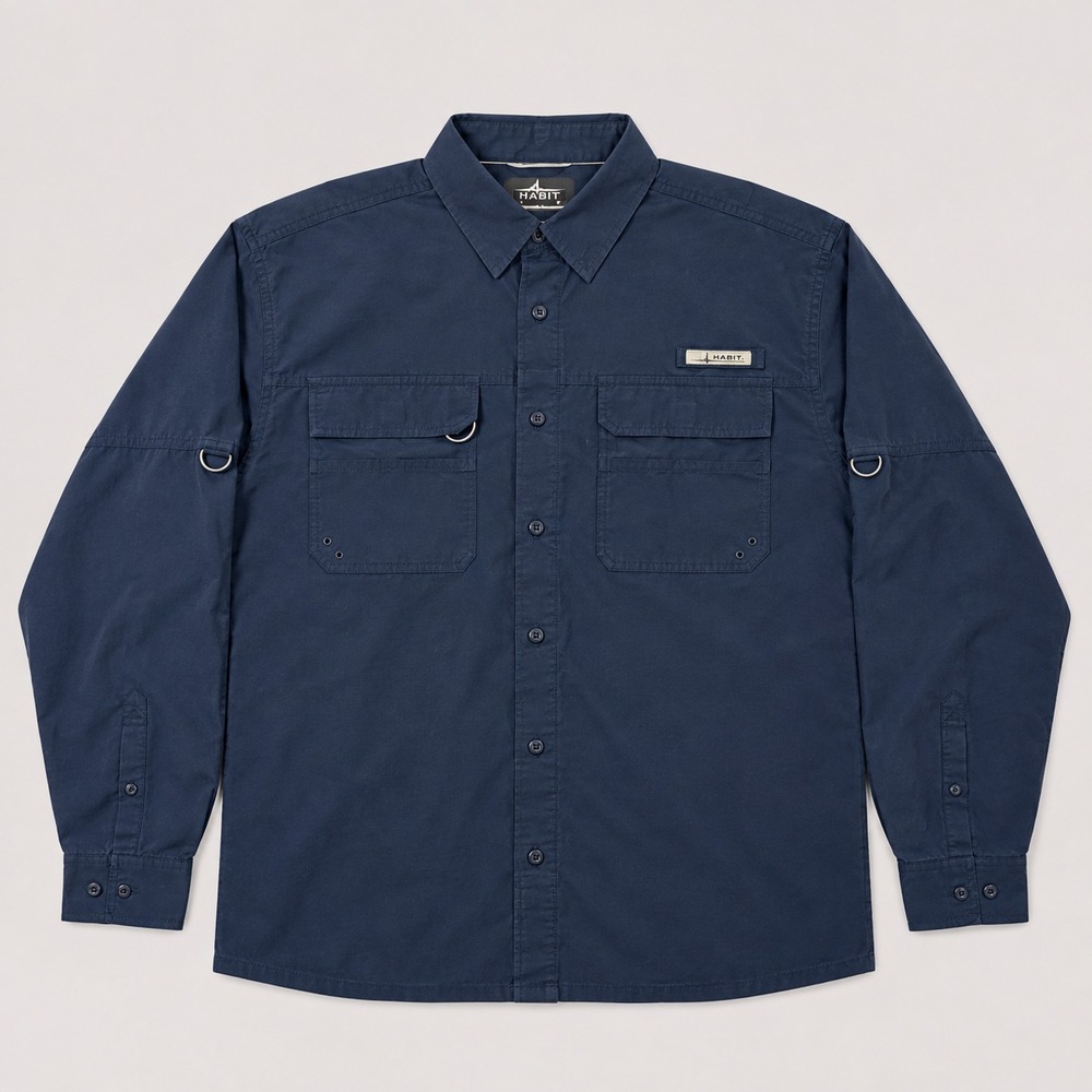 Habit Mens L Blue Fishing Shirt UPF 40+ Long Sleeve Vented Performance